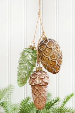 10" Acorn & Pinecone Glass Ornament