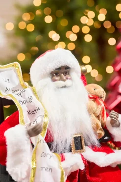 15" African American Santa Figurine with List