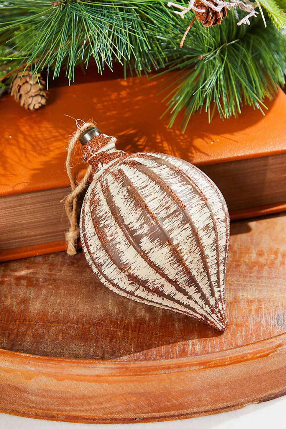 6" Antique Drop Ornament - Brown Wash