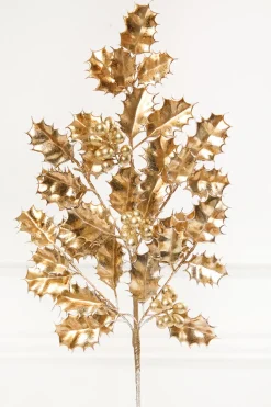 27" Antique Gold Metallic Holly Berry Stem