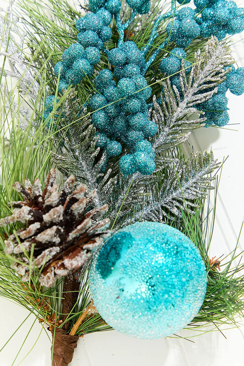 14.5" Aqua Glitter Pinecone Ornament Spray