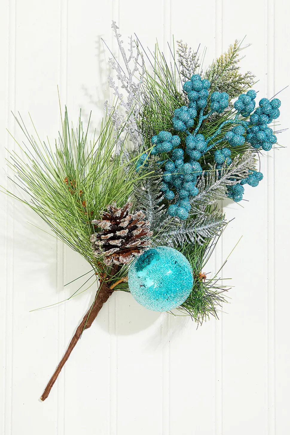 14.5" Aqua Glitter Pinecone Ornament Spray