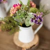 10” Aster Daisy Floral in White Pitcher Accent - Pink