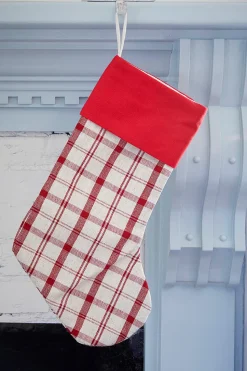 Beige Stocking with Red Plaid