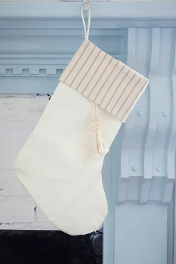 Beige Stocking with Stripe & Tassel