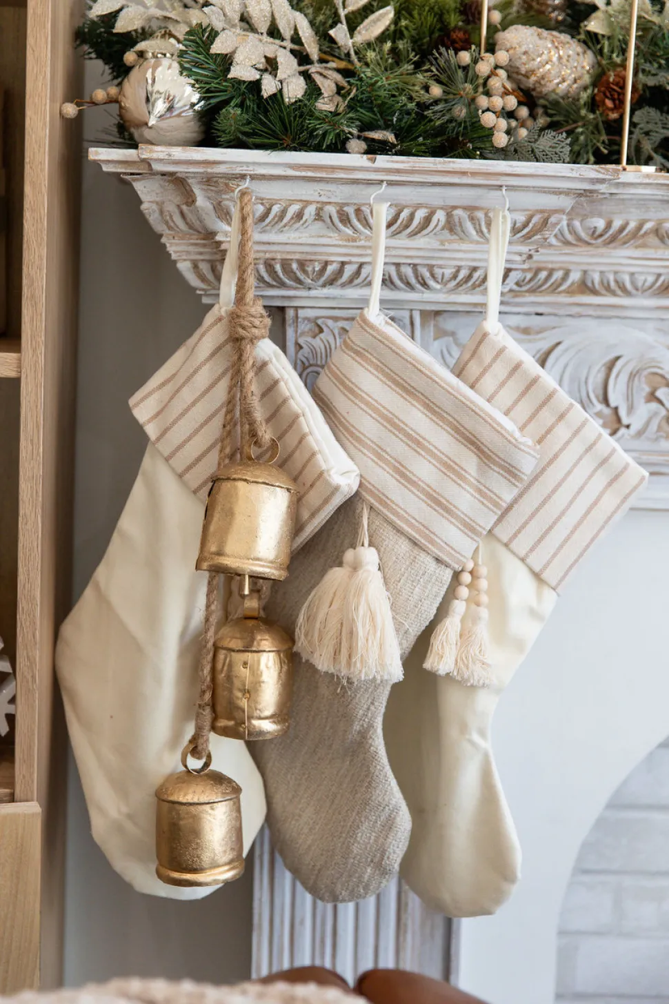 Beige Stocking with Stripe & Tassel