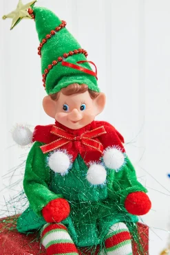 11" Bendable Elf with Pom Pom Ornament