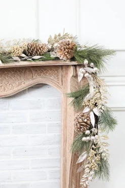 6' Berry/Pinecone/Cedar Garland - Champagne