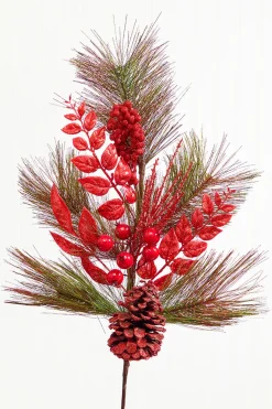 30" Berry Pinecone Cedar Spray - Red