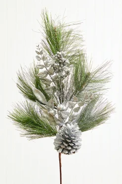 30" Berry Pinecone Cedar Spray - Silver