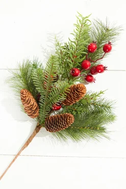 22" Berry Pine with Pinecones Spray