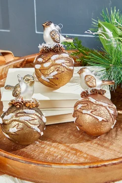 5” Bird on Ball Glass Ornament