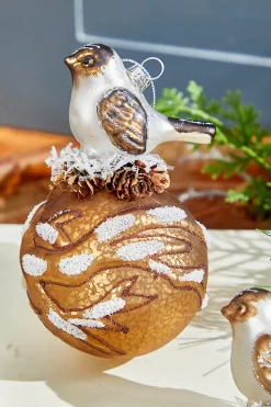 5” Bird on Ball Glass Ornament