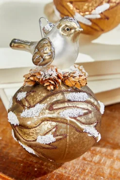 5” Bird on Ball Glass Ornament