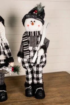32” Black and White Buffalo Check Santa and Snowman Plush Figurine