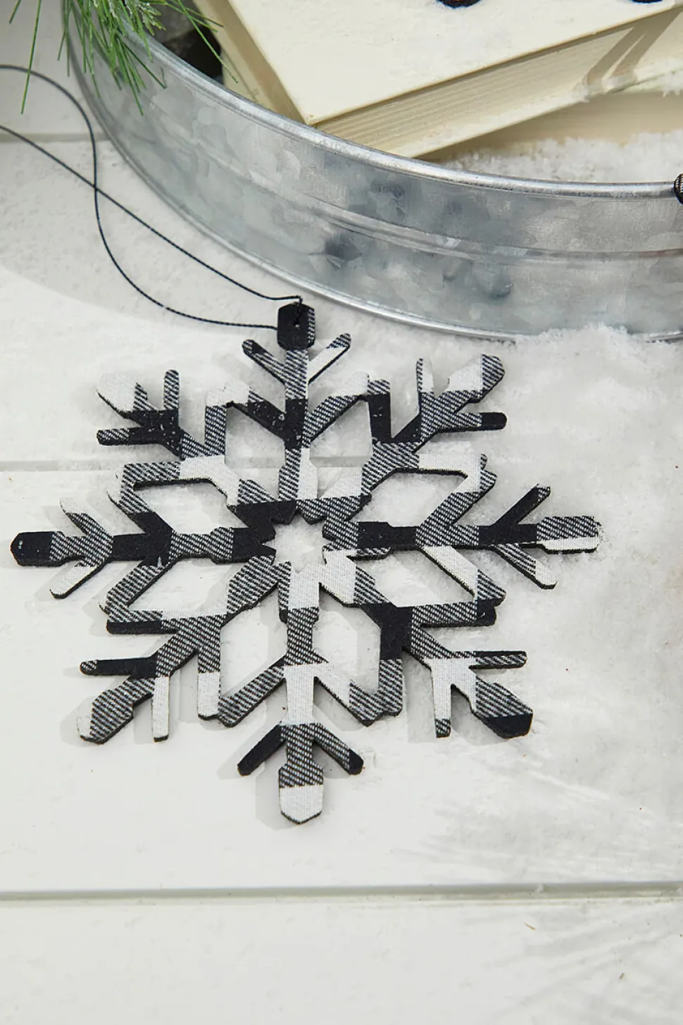 6” Black And White Buffalo Check Snowflake Ornament