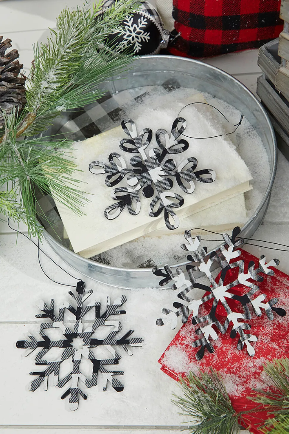 6” Black And White Buffalo Check Snowflake Ornament
