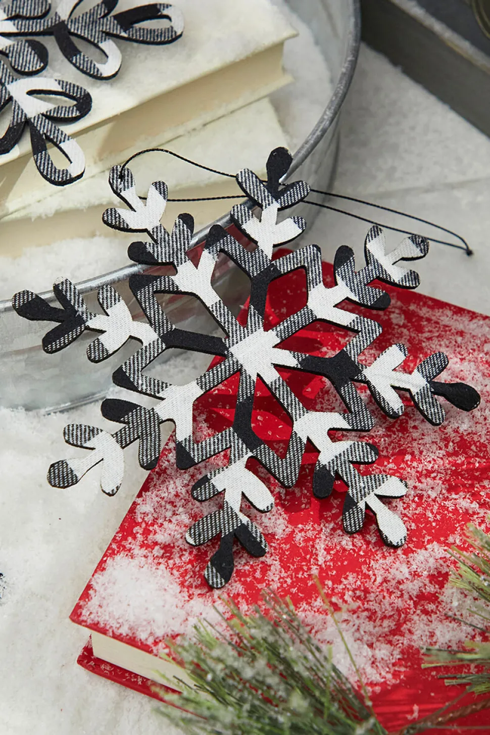 6” Black And White Buffalo Check Snowflake Ornament