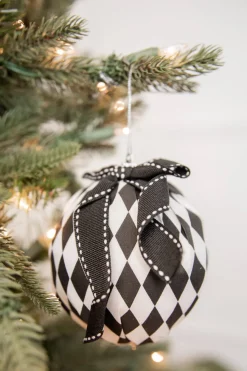 4” Black and White Harlequin Bow Ball Ornament