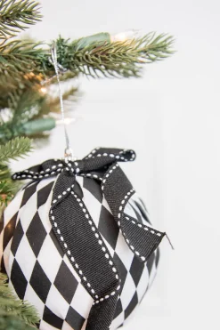 4” Black and White Harlequin Bow Ball Ornament