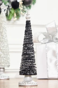 14" Black Flocked Resin Tree