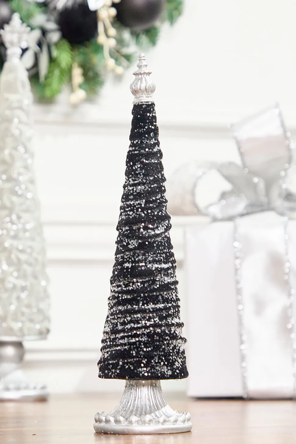 14" Black Flocked Resin Tree