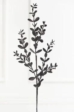 30" Black Glitter Eucalyptus Spray