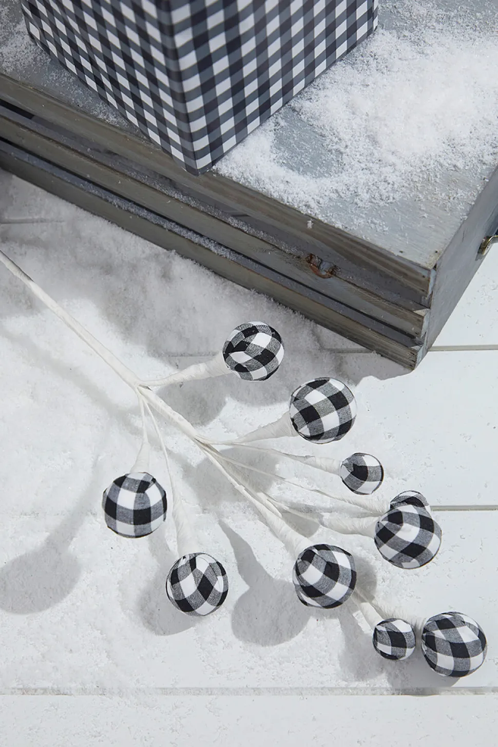 26" Black Plaid Holiday Ornament Spray