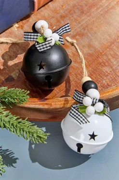 3" Black & White Metal Bell Ornament