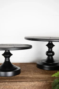 Black Wood & Metal Cake Stand - Set of 2