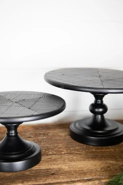 Black Wood & Metal Cake Stand - Set of 2