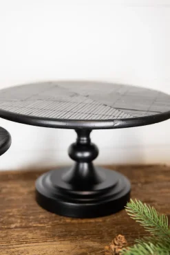 Black Wood & Metal Cake Stand - Set of 2