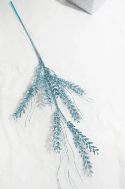 34" Blue Glitter Fern Spray