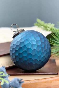5" Blue Honeycomb Glass Ball Ornament