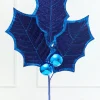39" Blue Velvet Holly Leaves Spray