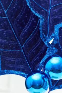 39" Blue Velvet Holly Leaves Spray