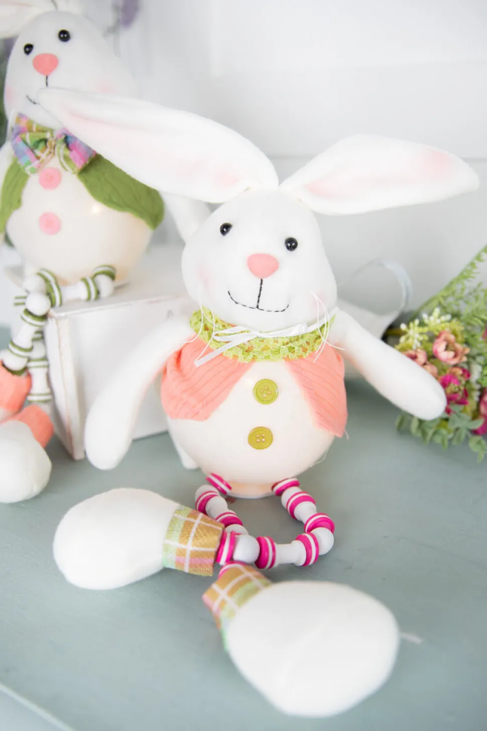 16” B/O Lighted Fabric Easter Bunny Shelf Sitter