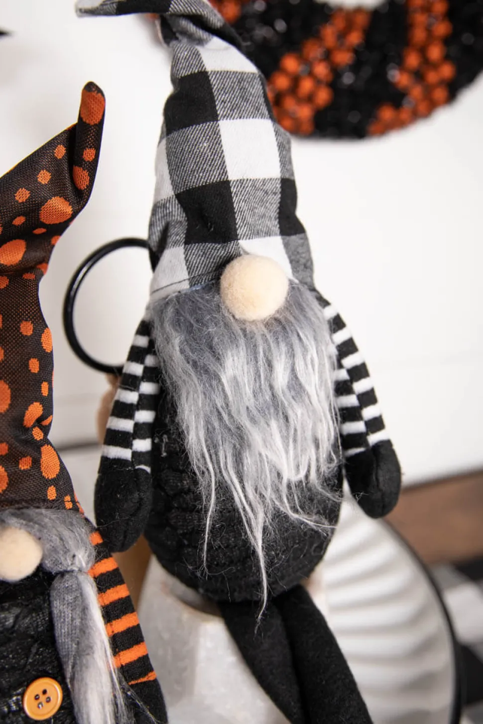 22” B/O Lighted Fabric Halloween Gnome Shelf Sitter