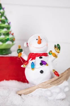 7.4” B/O Lighted Resin Skiing Snowman with Light String