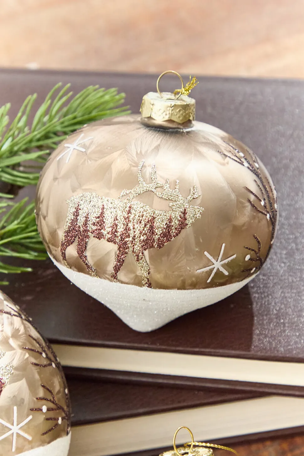 5" - 6" Bronze & Glitter Moose Glass Ornament