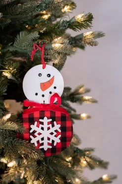 7” Buffalo Check Snowflake Snowman Ornament