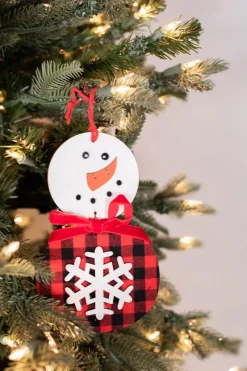 7” Buffalo Check Snowflake Snowman Ornament