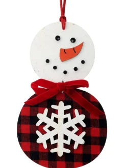 7” Buffalo Check Snowflake Snowman Ornament