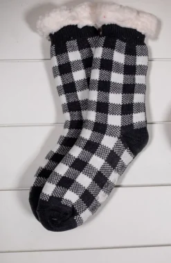 Buffalo Plaid Thermal Slipper Socks with Non-Slip Grippers
