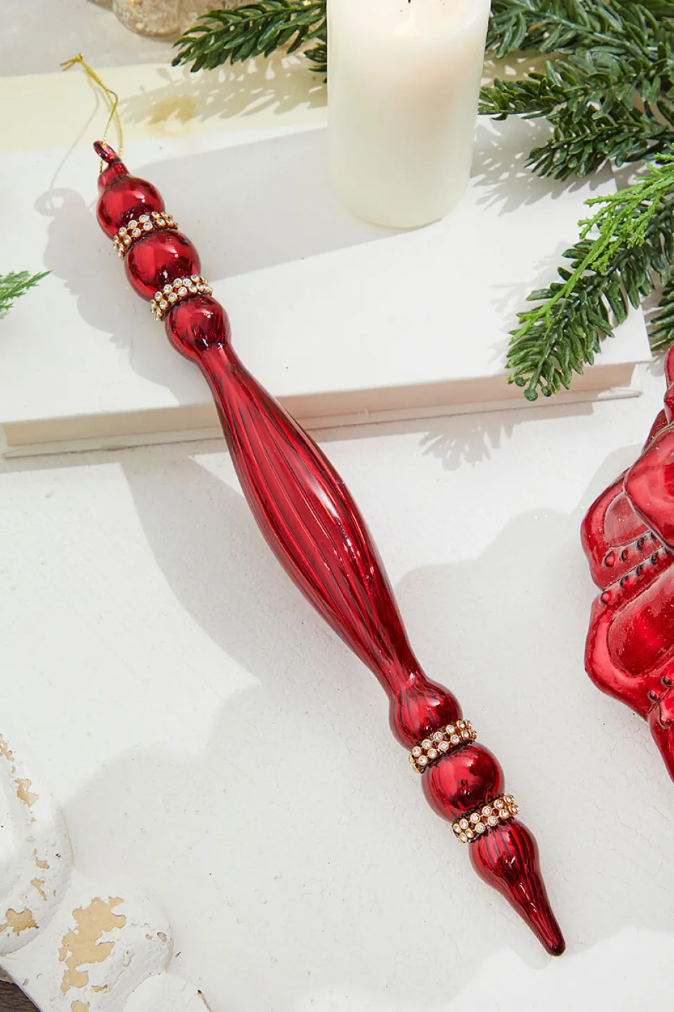 12" Burgundy Glass with Jewel Band Icicle Ornament