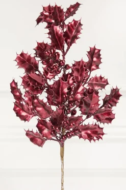 27" Burgundy Metallic Holly Berry Stem