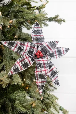 24" Burlap Plaid Poinsettia Stem