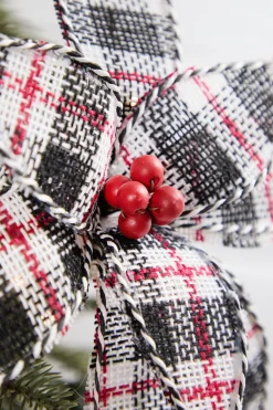 24" Burlap Plaid Poinsettia Stem