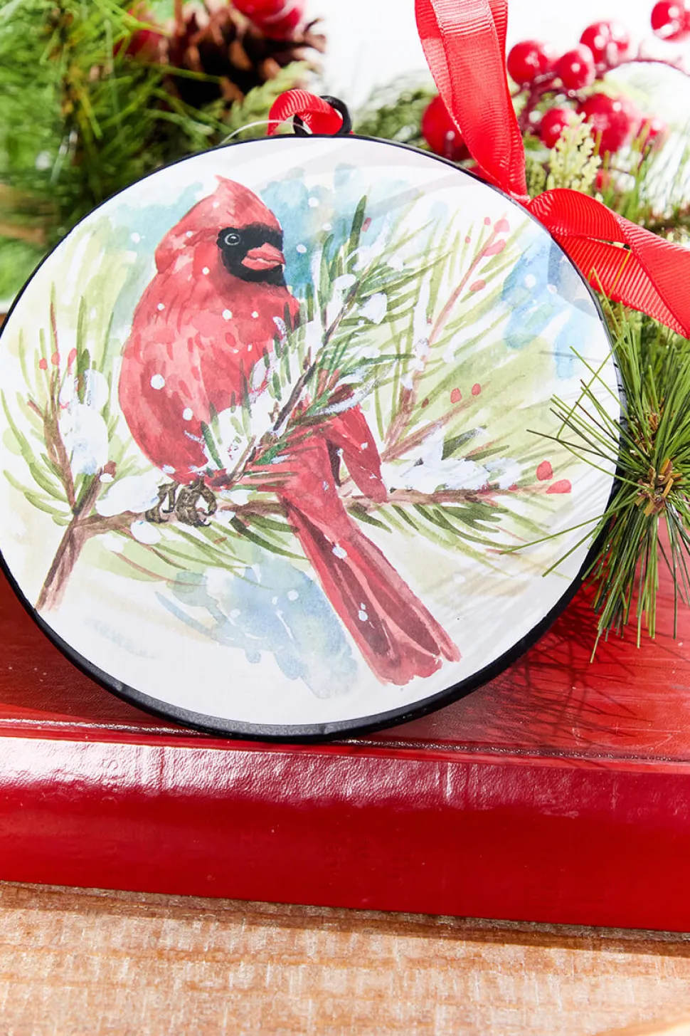5.75" Cardinal & Pine Ornament