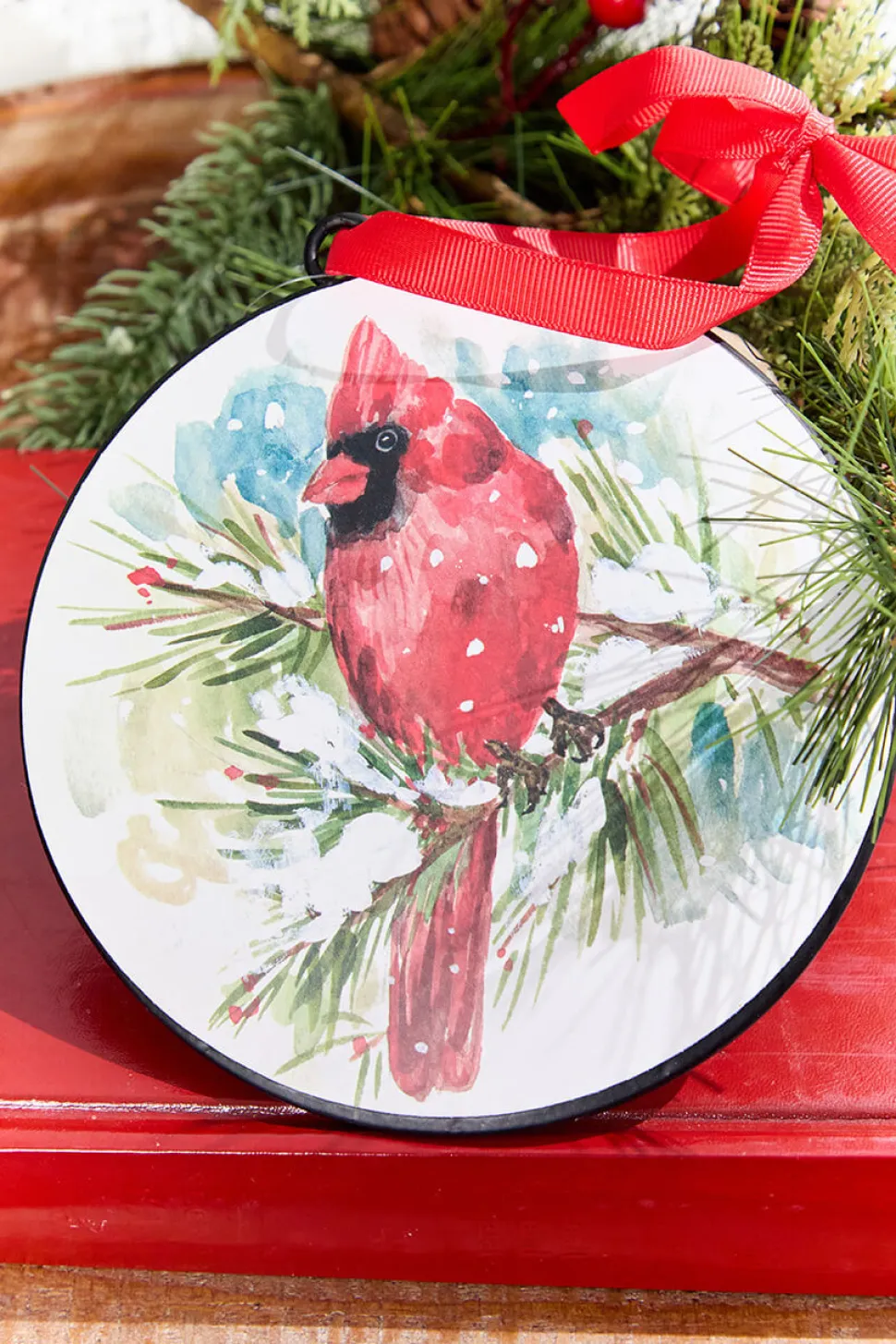 5.75" Cardinal & Pine Ornament